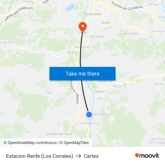 Estacion Renfe (Los Corrales) to Cartes map