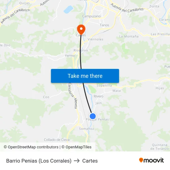 Barrio Penias (Los Corrales) to Cartes map