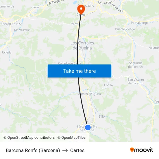Barcena Renfe (Barcena) to Cartes map