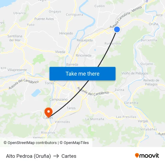 Alto Pedroa (Oruña) to Cartes map