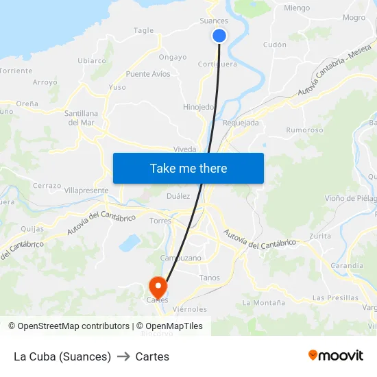La Cuba (Suances) to Cartes map