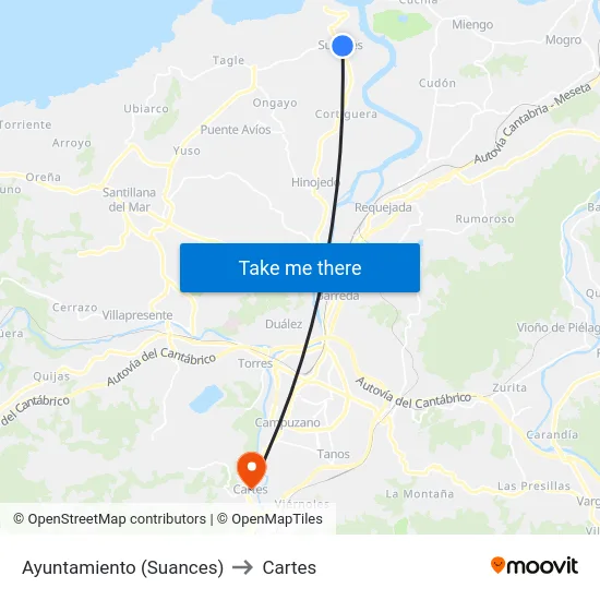 Ayuntamiento (Suances) to Cartes map