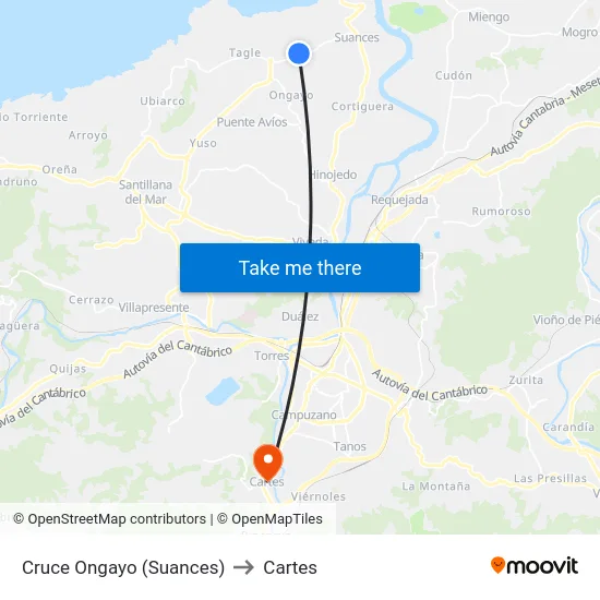 Cruce Ongayo (Suances) to Cartes map