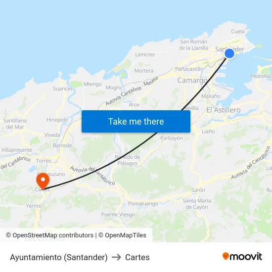 Ayuntamiento (Santander) to Cartes map