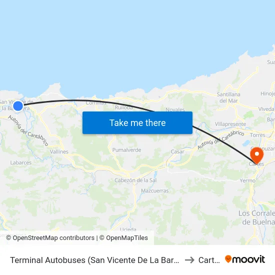 Terminal Autobuses (San Vicente De La Barquera) to Cartes map