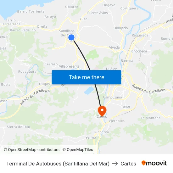 Terminal De Autobuses (Santillana Del Mar) to Cartes map