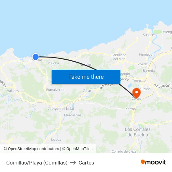 Comillas/Playa (Comillas) to Cartes map