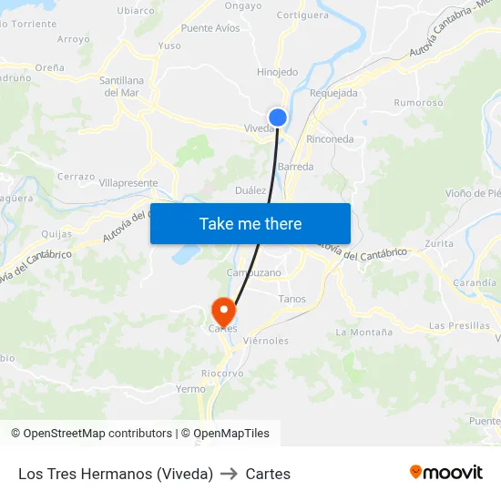 Los Tres Hermanos (Viveda) to Cartes map