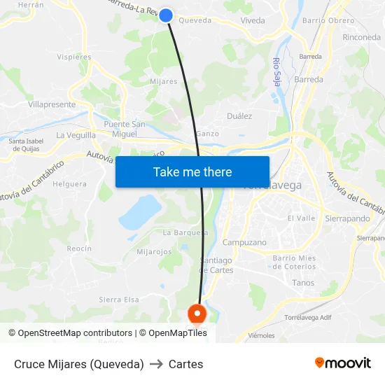 Cruce Mijares (Queveda) to Cartes map