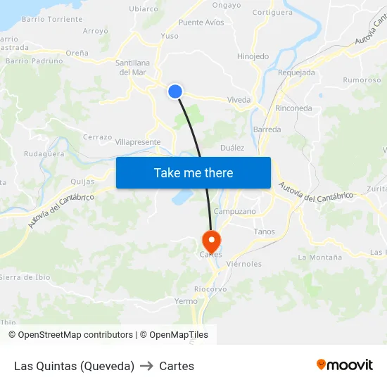 Las Quintas (Queveda) to Cartes map