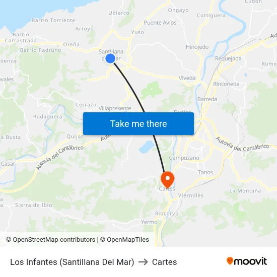 Los Infantes (Santillana Del Mar) to Cartes map