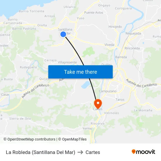 La Robleda (Santillana Del Mar) to Cartes map