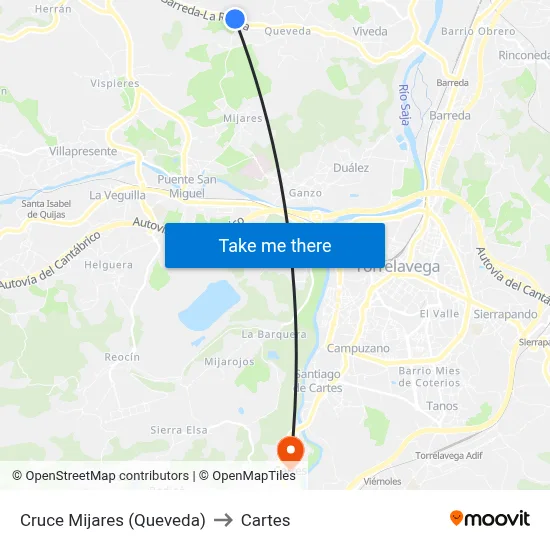 Cruce Mijares (Queveda) to Cartes map