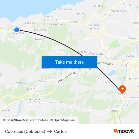 Cobreces (Cobreces) to Cartes map