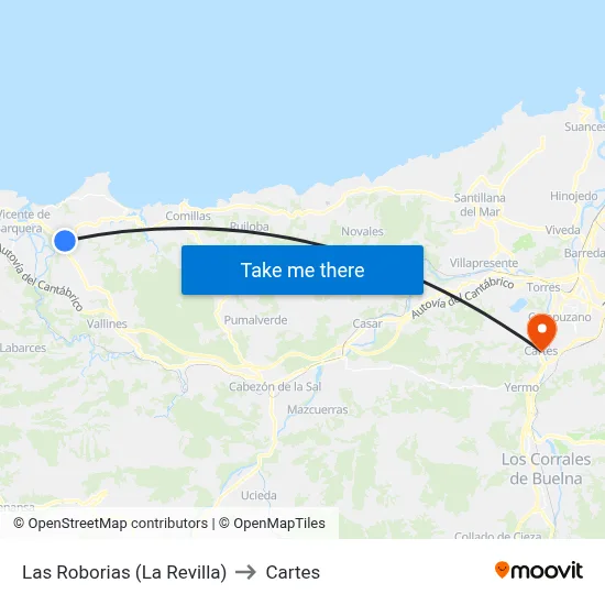Las Roborias (La Revilla) to Cartes map