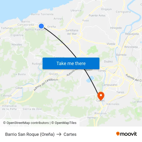Barrio San Roque (Oreña) to Cartes map