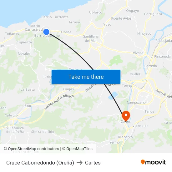 Cruce Caborredondo (Oreña) to Cartes map