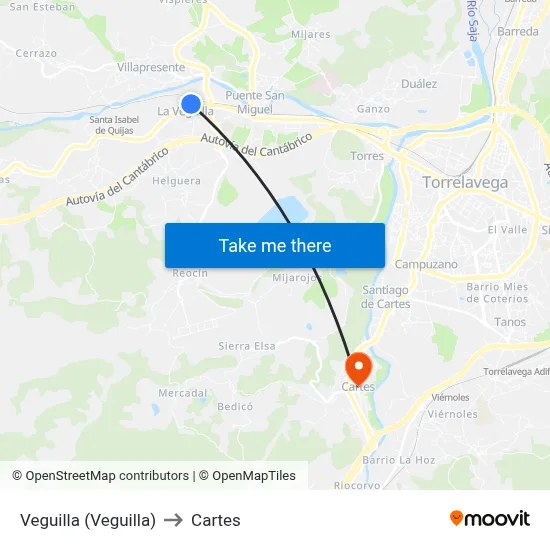 Veguilla (Veguilla) to Cartes map