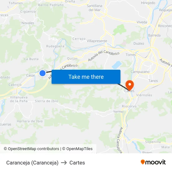 Caranceja (Caranceja) to Cartes map