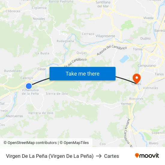 Virgen De La Peña (Virgen De  La Peña) to Cartes map