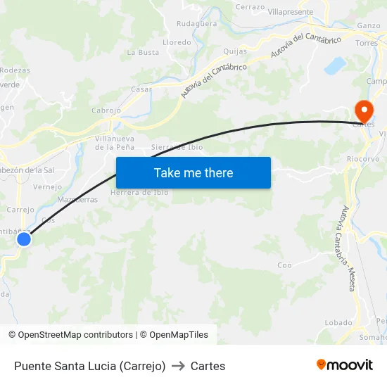 Puente Santa Lucia (Carrejo) to Cartes map