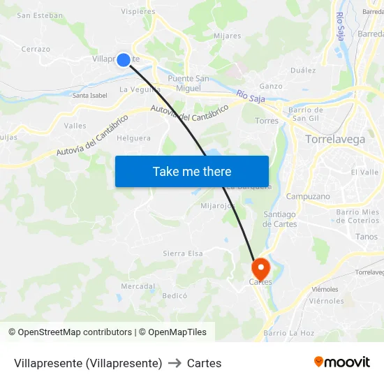 Villapresente (Villapresente) to Cartes map