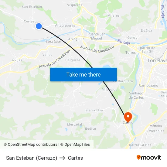 San Esteban (Cerrazo) to Cartes map