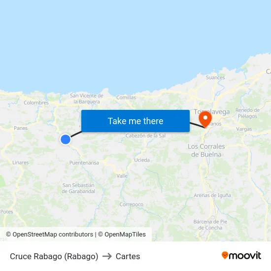 Cruce Rabago (Rabago) to Cartes map