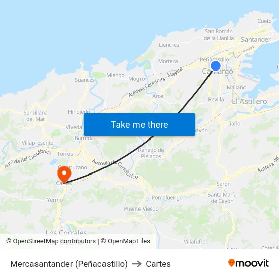 Mercasantander (Peñacastillo) to Cartes map