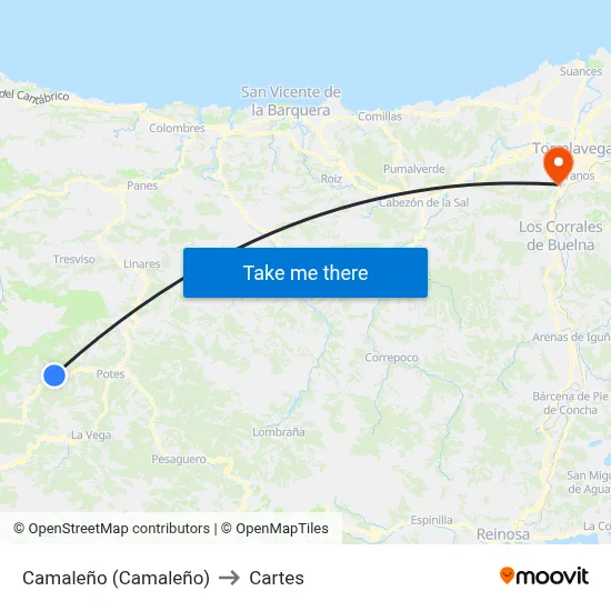 Camaleño (Camaleño) to Cartes map