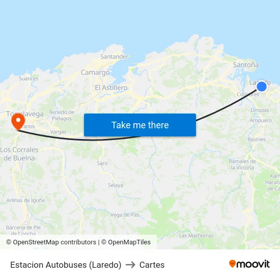 Estacion Autobuses (Laredo) to Cartes map