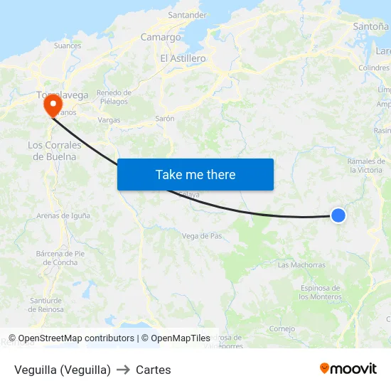 Veguilla (Veguilla) to Cartes map