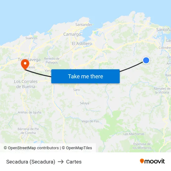 Secadura (Secadura) to Cartes map