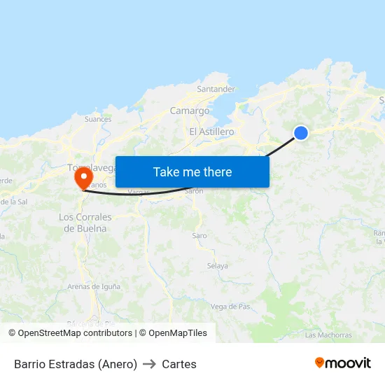 Barrio Estradas (Anero) to Cartes map