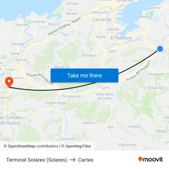 Terminal Solares (Solares) to Cartes map