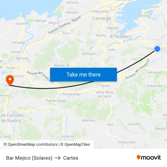 Bar Mejico (Solares) to Cartes map