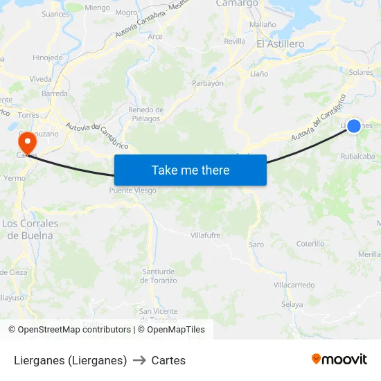 Lierganes (Lierganes) to Cartes map