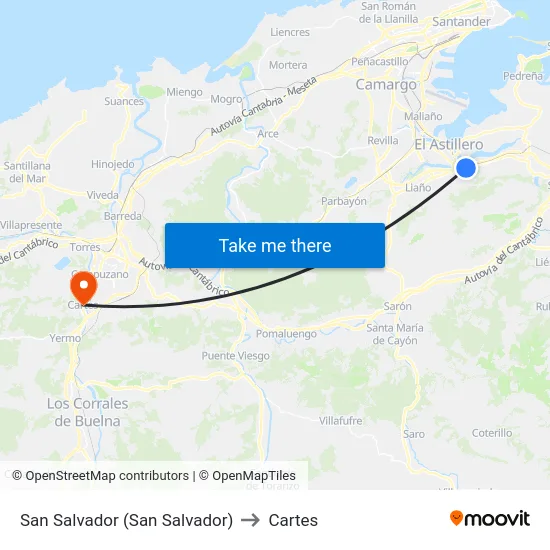 San Salvador (San Salvador) to Cartes map