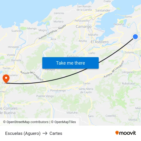Escuelas (Aguero) to Cartes map