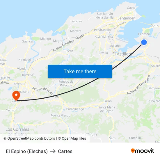 El Espino (Elechas) to Cartes map