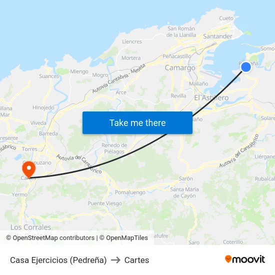 Casa Ejercicios (Pedreña) to Cartes map