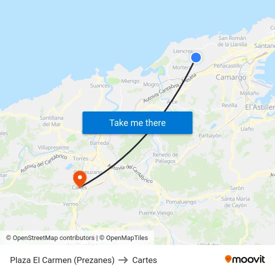 Plaza El Carmen (Prezanes) to Cartes map