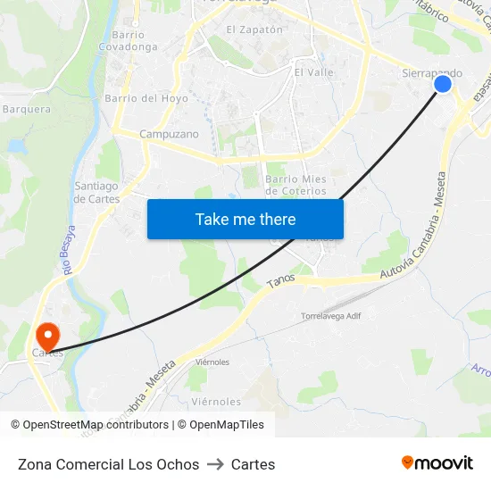 Zona Comercial Los Ochos to Cartes map