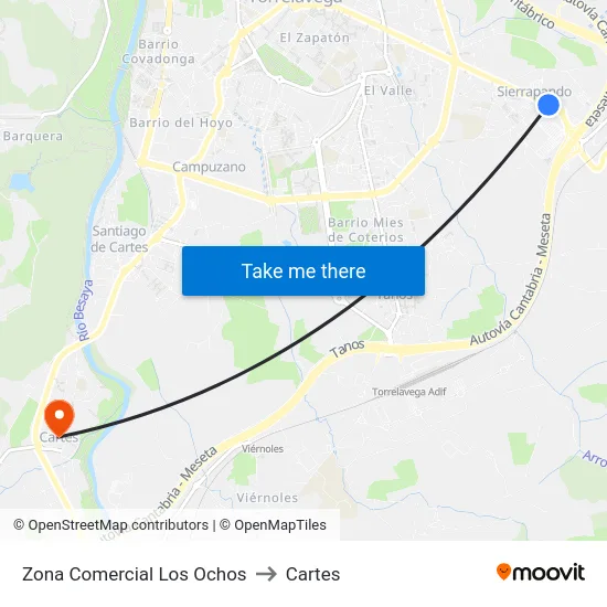 Zona Comercial Los Ochos to Cartes map