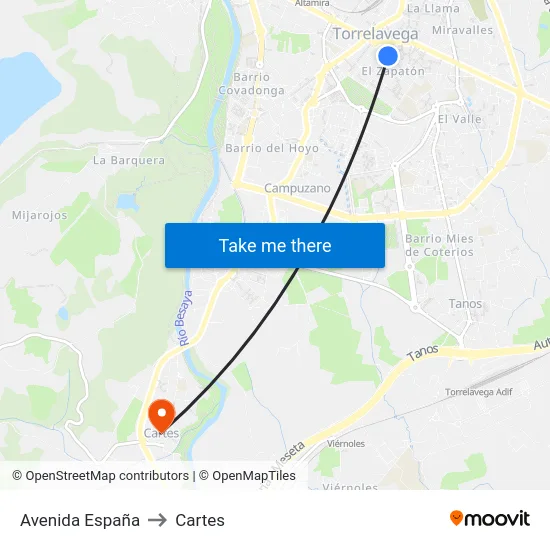 Avenida España to Cartes map