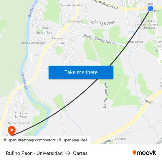 Rufino Peón - Universidad to Cartes map