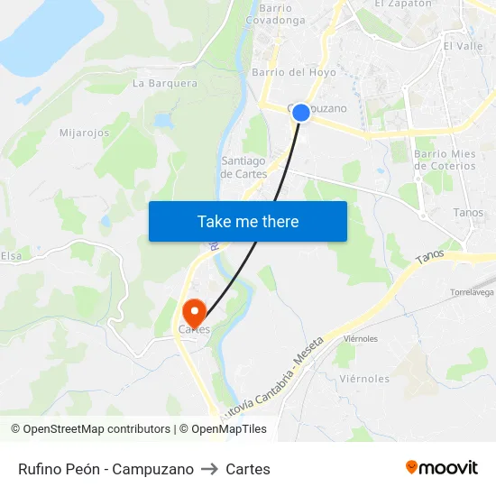 Rufino Peón - Campuzano to Cartes map
