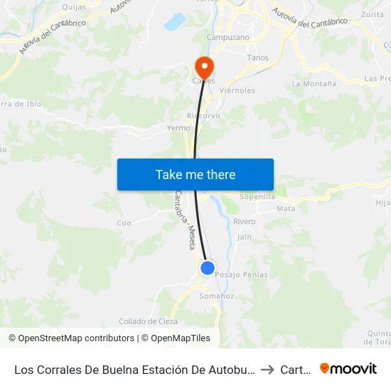 Los Corrales De Buelna Estación De Autobuses to Cartes map