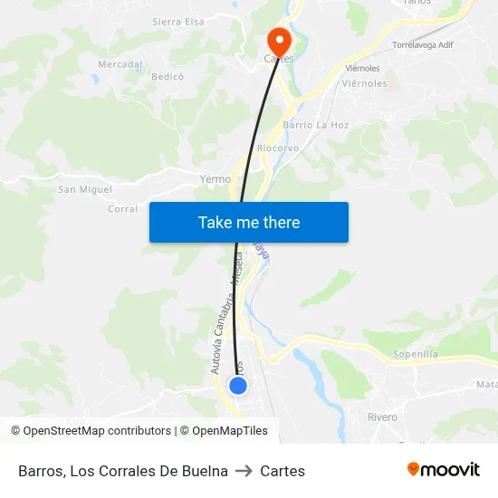 Barros, Los Corrales De Buelna to Cartes map