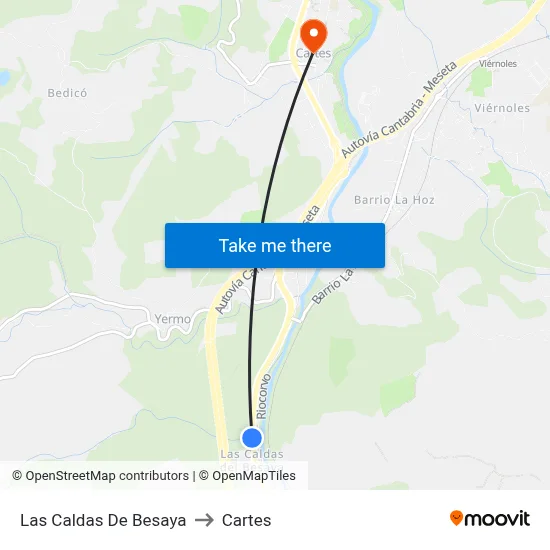 Las Caldas De Besaya to Cartes map
